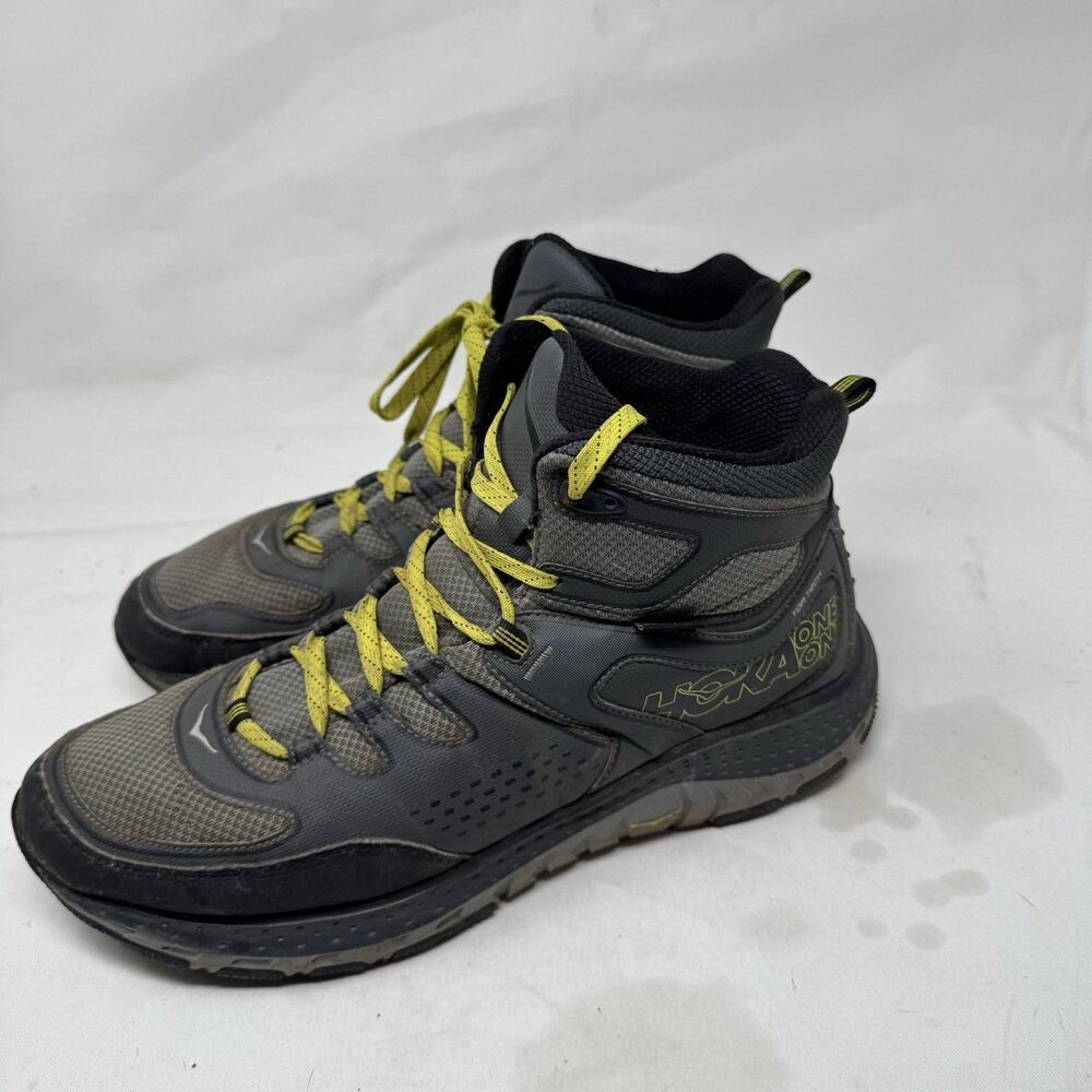 HOKA ONE ONE Tor Tech Mid WP Boots Mens Size 13 Gray Yellow Waterproof 1012058